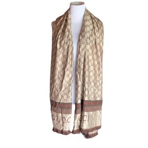 ‼️PRICE DROPPED ONLY TODAY‼️🆕 Gucci Brown Web Striped GG Jacquard Knit Scarf🧣